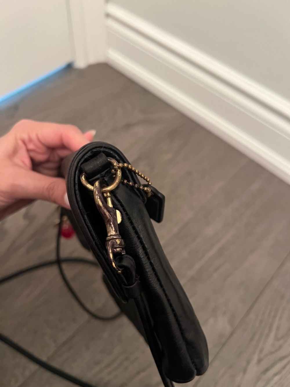 ๐ Coach Black Leather Crossbody with Red Cherry Charm - Picture 3 of 9